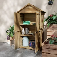 Outsunny Wooden Garden Shed Outdoor Storage Cabinet with Waterproof Asphalt Roof Lockable Doors Shelves for Backyard Natural(m-10)