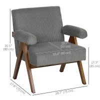 HOMCOM Corduroy Accent Chair Armchair with Wide Seat and Soft Padded Armrests for Reading, Bedroom, Dark Grey(m-3)
