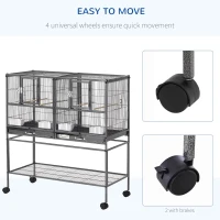 PawHut Divided Breeder Bird Cage with Rolling Stand Removable Metal Tray, Storage Shelf, Wood Perch, and Food Container(m-6)