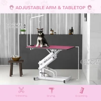 PawHut Pet Grooming Table, Height Adjustable Dog Grooming Table with Arm, Noose and Non-Slip Grooming Table, Pink(m-5)