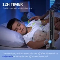 HOMCOM Freestanding Tower Fan Cooling for Home Bedroom with 3 Speed, 12h Timer, Oscillating, Tilt, LED Panel, Remote Controller, Black(m-6)