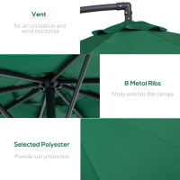 Outsunny 10' Cantilever Hanging Tilt Offset Patio Umbrella w/ UV & Water Safe Material & Cross Base (Weight Not Included), Green(m-6)