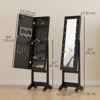 HOMCOM Free Standing Armoire Organizer, Lighted Mirrored Jewelry Cabinet w/ Angle Adjustable & 16 LED Lights Black(m-3)