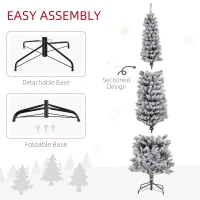 HOMCOM 7.5ft Flocked Christmas Tree, Pencil Christmas Tree with Realistic Branch Tips, Folding Metal Stand, Black(m-6)
