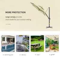 Outsunny 11ft Outdoor Cantilever Umbrella Rotatable Sun Shade Aluminum Market Umbrella with Adjustable Angle & Double-top Canopy for Backyard, Poolside, Lawn and Garden Beige(m-7)