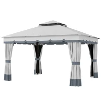 Outsunny 10' x 12' Double Roof Patio Gazebo Canopy, Outdoor Gazebo Shelter with Netting & Curtains, for Garden, Lawn and Deck(m-2)