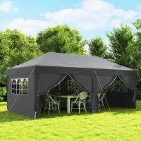 Outsunny 10' x 20' Pop Up Canopy Tent Outdoor Portable Easy Up Party Tent Garden Shade Shelter with Walls Carrying Bag, Black(m-8)