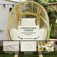 Outsunny PE Rattan Egg Chair, Patio Leisure Chair, Outdoor Furniture w/ Cushion, 34.6" x 33.5" x 56.3", Cream White(m-5)