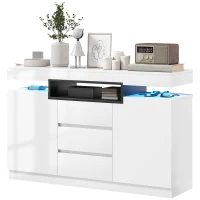 HOMCOM Sideboard Storage Cabinet with LED Lights, White(m-2)
