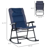 Outsunny 2 Piece Outdoor Patio Furniture Set with 2 Folding Padded Rocking Chairs, Bistro Style for Porch, Camping, Balcony, Navy Blue(m-3)