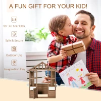 Outsunny Kids Wooden Playhouse, Outdoor Garden Games Cottage with Flowers Pot Holder, Working Door, Windows, Brown(m-4)