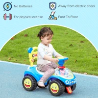 Qaba Foot to Floor Toddler Push Car w/ Horn, Light, Music, Anti-Over-Backwards Device & Underseat Storage, Blue(m-7)