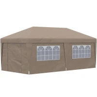 Outsunny 10' x 19.5' Pop Up Canopy Tent Height Adjustable Event Shelter w/ Sidewalls, Leg Weight Bags, Wheeled Carry Bag, Brown(m-11)