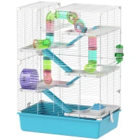 PawHut 6 Tier Hamster Cage with Tubes and Tunnels, Hut, Wheel, Food Dish, Water Bottle, Ramps, for Dwarf & Gerbil, Light Blue(m-1)