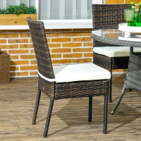Outsunny 4 PE Rattan Outdoor Dining Chairs with Cushions, Patio Wicker Dining Chairs with Backrest, Brown(m-7)