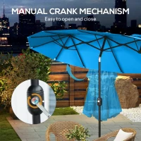 Outsunny Double-sided Patio Umbrella, 9.5' Outdoor Umbrella with Push Button Tilt and Crank, 3 Air Vents and 12 Ribs, Cyan Blue(m-6)