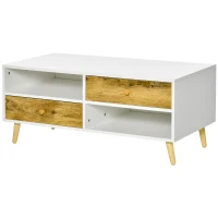 HOMCOM Coffee Table with Drawers and Shelves, Rectangular Center Table for Living Room, Bedroom, White and Brown(m-10)