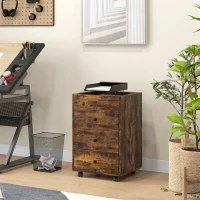 HOMCOM 3 Drawer File Cabinet on Wheels Mobile Home Office Storage Cabinet with Top Tray Under Desk Printer Stand, Brown(m-9)