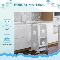 Qaba 2 in 1 Toddler Tower with Safety Rail for Bathroom, Sink, Kitchen or Counter, White(m-6)