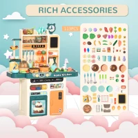 Qaba Play Kitchen for Kids with Sink Water, Music, 113 Toys, Color-Changing Food, Educational Pretend Role Playset Imaginative Toy with Spray Music Light, for 3-6 Years Old(m-7)