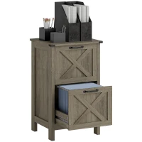 HOMCOM Vertical Filing Cabinet with 2 Drawers, Rustic Farmhouse Office Storage Cabinet for A4, Letter Size, Grey Wash(m-11)