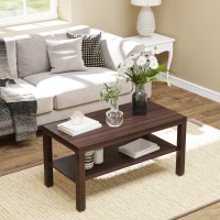 HOMCOM 2 Tier Coffee Table with Storage Shelf, Rectangular Center Table for Living Room, Home Office Furniture Walnut(m-1)