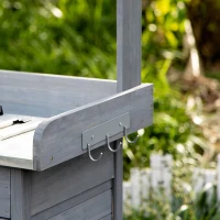 Outsunny Outdoor Potting Bench Table, Garden Work Station with Storage Cabinet, Open Shelf and Steel Tabletop, Gray(m-8)