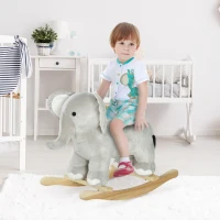 Qaba Kids Rocking Animal, Elephant Rocker with Realistic Sounds, Plush Ride on Toy for Years 2-4, Gray(m-2)
