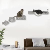 PawHut 4PCs Cat Wall Shelves with Steps, Scratching Posts, Ladder, Platforms, Toy Balls