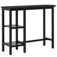 HOMCOM Modern Bar Table, Pub Table, Accent Console Table with Side Storage Shelf & Metal Frame, Black(m-2)