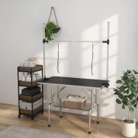 PawHut Adjustable Dog Grooming Table with 2 Safety Slings, Storage Basket, Black(m-10)