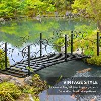 Outsunny 6' Metal Arch Backyard Garden Bridge, Safety Siderails, Arc Footbridge for Backyard Creek, Stream, Pond, Black(m-5)