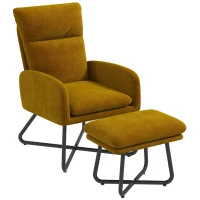 HOMCOM Modern Accent Chair with Ottoman, Upholstered Armchair with Footrest, Cross Metal Legs and Padded Cushion for Living Room, Bedroom, Yellow(m-2)