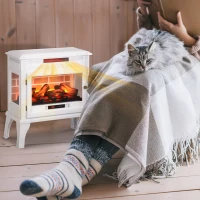 HOMCOM 24" Electric Fireplace Stove, 1000W/1500W Freestanding Fireplace Heater with Realistic 3D Flame Effect, Remote, White(m-8)