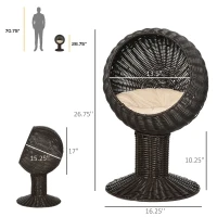 PawHut Elevated Cat Bed with Rotatable Egg Chair Pod, Cat Basket Bed with Thick Cushion, Natural Mat Grass Woven Kitty House, Coffee(m-3)