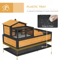 PawHut 3-Room Tortoise Habitat House w/ Balcony & 2 Stories, 44" x 25.5" x 25", Yellow(m-6)