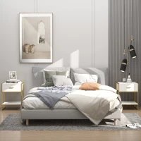 HOMCOM Nightstand Set of 2, Modern Bedside Table with Drawer and Shelf, Bedside Cabinets for Bedroom, White(m-1)