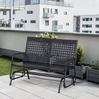 Outsunny Patio 2-Person Wicker Glider Bench Rocking Chair, Outdoor All-Hand Woven PE Rattan Loveseat w/ Ergonomic Design Rocking System for Patio, Garden, Porch, Lawn, Black(m-10)