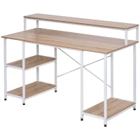 HOMCOM 55 Inch Home Office Computer Desk Study Writing Workstation with Storage Shelves, Elevated Monitor Shelf, CPU Stand, Durable X-Shaped Construction, Oak Wood Grain(m-11)