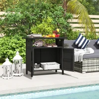 Outsunny Outdoor Pool Towel Storage Cabinet Organizer, Outdoor Bar Table with Shelf and Cabinet, Pool Towel Holder Pool Valet with Weather-Resistant PE Rattan and Steel Frame, Espresso(m-2)