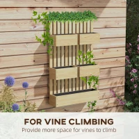Outsunny 5 Box Raised Garden Bed w/ Trellis for Climbing Plants, Wall-Mounted Wood Planters w/ Drainage Holes, Natural(m-4)