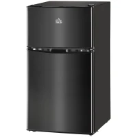HOMCOM 3.2 Cu.Ft Mini Fridge with Freezer, Double Door Compact Refrigerator with Adjustable Thermostat, Shelf and Reversible Door for Bedroom, Dorm, Home Office, Energy Efficient, Black(m-11)
