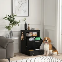 PawHut Pet Feeder Station Storage Cabinet, Dog Food Storage Container with Dog Raised Bowls, Watering Supplies, Black(m-8)