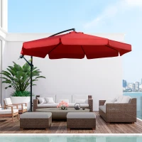 Outsunny 11FT Cantilever Patio Umbrella with Offset Hanging, Easy Tilt Adjustment & Cross Base for Backyard, Poolside, Red(m-7)
