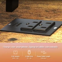 HOMCOM 61" Computer Table with LED Lights, PC Desk with Power Outlets, USB Ports, Storage, Wireless Remote, Rustic Brown(m-5)