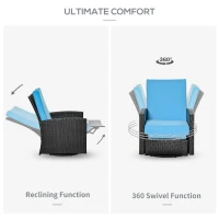 Outsunny Outdoor Wicker Swivel Recliner Chair, Reclining Backrest, Lifting Footrest, 360° Rotating Basic, Water Resistant Cushions for Patio, Light Blue(m-6)