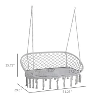 Outsunny 2-Person Hammock Chair Macrame Swing with Soft Cushion, Hanging Cotton Rope Chair for Indoor Outdoor Home Patio Backyard, Light Gray(m-3)