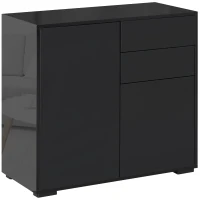 HOMCOM High Gloss Buffet Sideboard with 2 Drawers, 2 Doors and Adjustable Shelf, Kitchen Storage Cabinet with Push Open Design, Black(m-2)