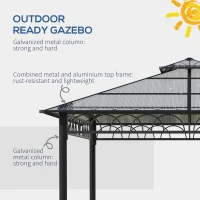 Outsunny 9' x 10' Outdoor Hardtop Gazebo Canopy w/ Double PC Roof, Steel Frame, Nettings, Curtains for Garden Lawn Deck, Khaki(m-6)