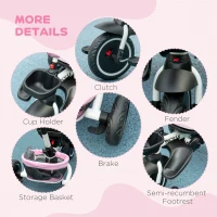 Aosom 6-in-1 Toddler Tricycle for 12-50 Months, Foldable Kids Trike with Adjustable Seat and Push Handle, Safety Harness, Removable Canopy, Footrest, Pink(m-9)